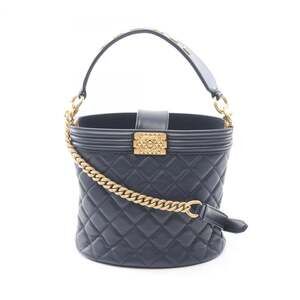Chanel Boy Shoulder Bag/Handbag, Lambskin Leather, Women's, Navy, AS2091